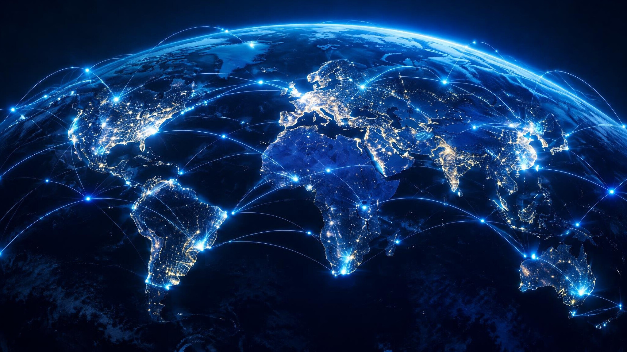 Global network visualisation over the earth at night